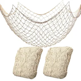 2 Pack Fish Net Decorations for Party,Natural Cotton Hawaiian Party Fishing Net Decorative, Nautical Themed Cotton Fishnet Pirate Party Decor