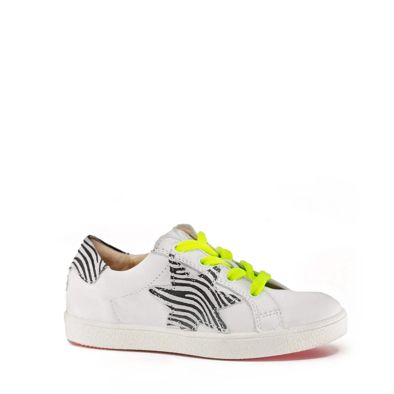 Acebos White and Yellow Zebra Print Lace Sneaker