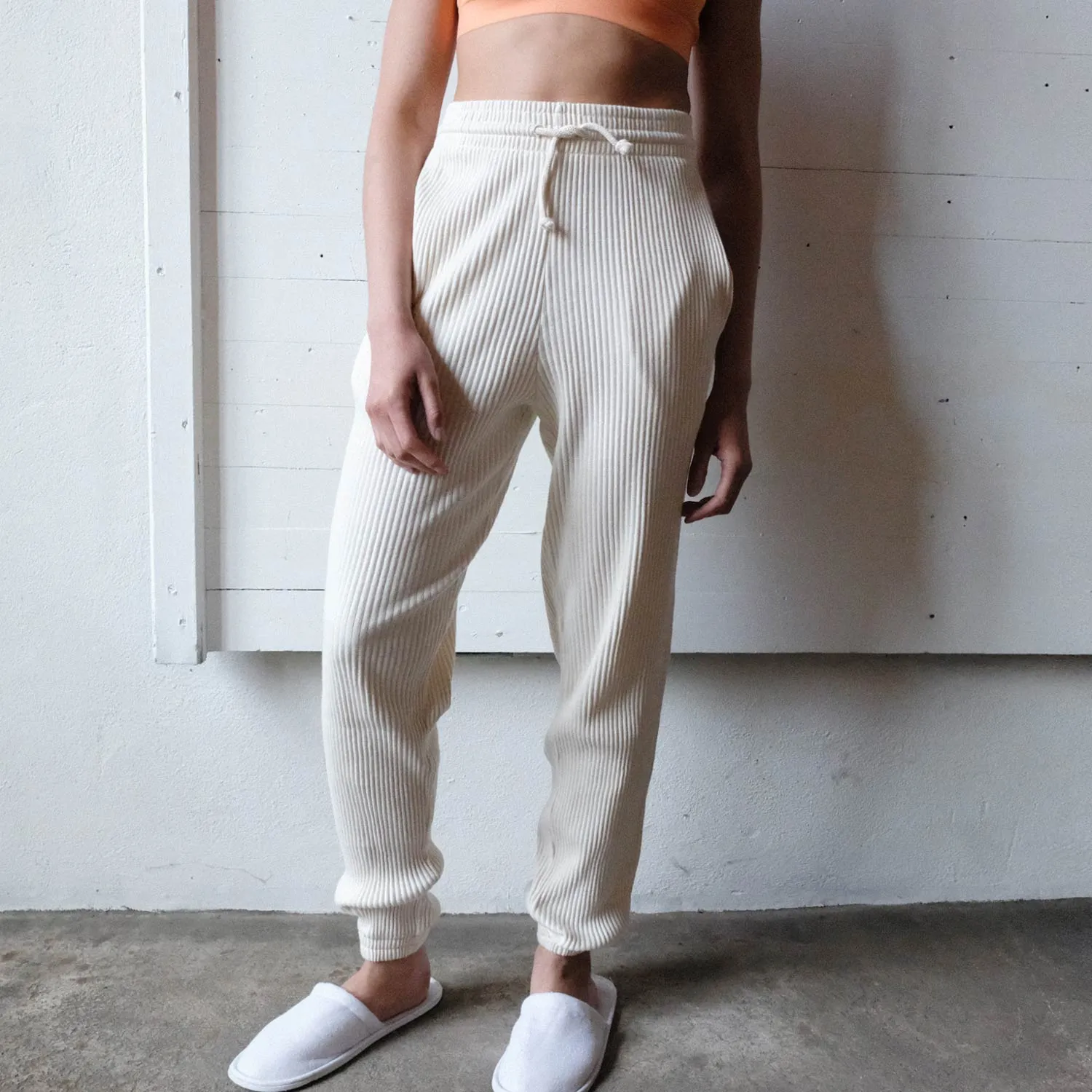 Baserange Off White Basic Ribbed Sweat Pants