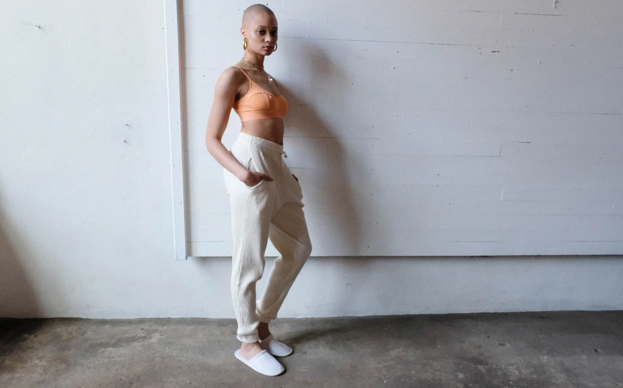 Baserange Off White Basic Ribbed Sweat Pants