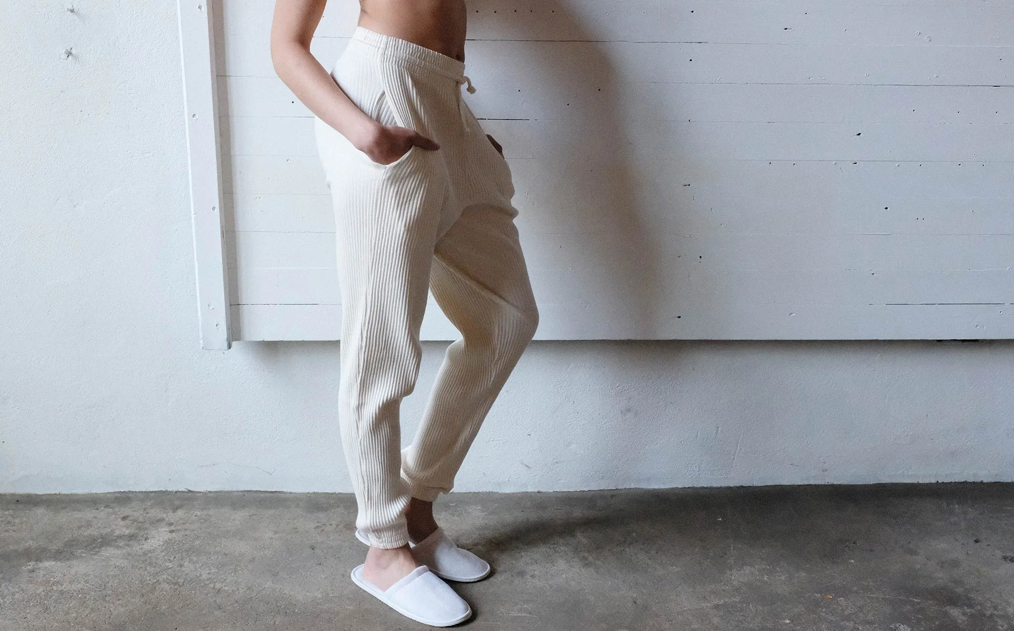 Baserange Off White Basic Ribbed Sweat Pants