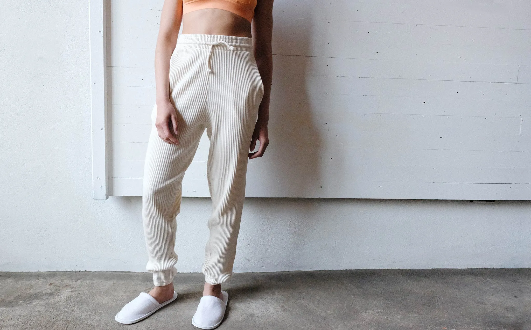 Baserange Off White Basic Ribbed Sweat Pants