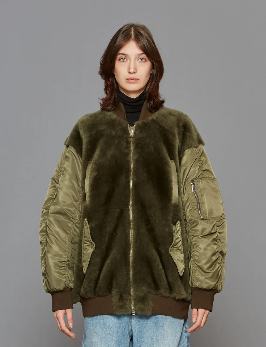 bomber shearling and nylon militare