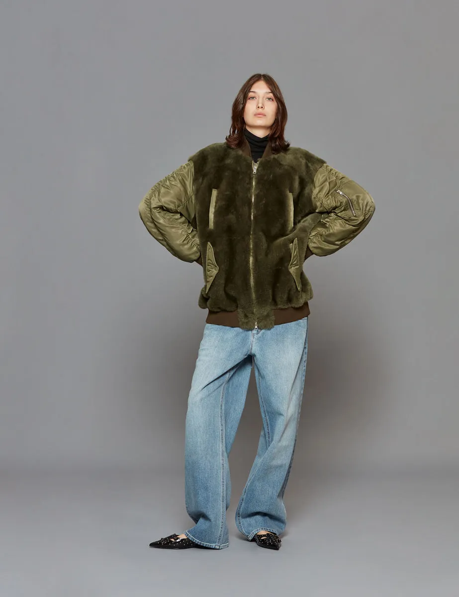 bomber shearling and nylon militare