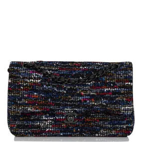 Chanel Medium Classic Double Flap Bag Navy Tweed Black Hardware