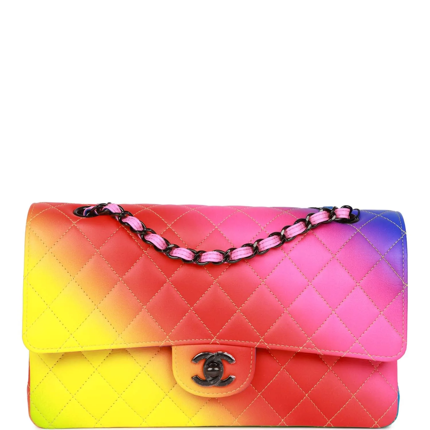 Chanel Medium Classic Double Flap Bag Rainbow Lambskin Black Hardware