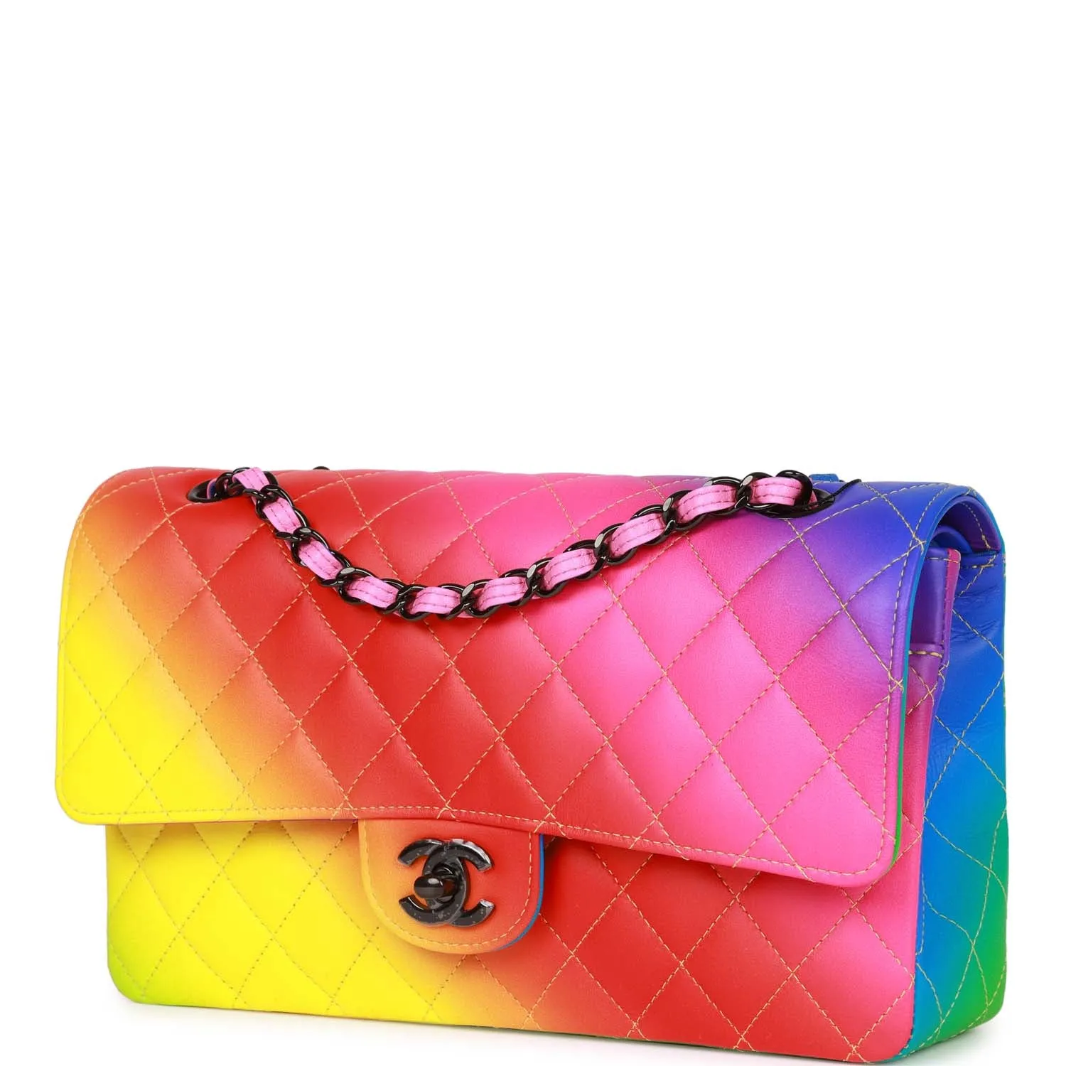 Chanel Medium Classic Double Flap Bag Rainbow Lambskin Black Hardware