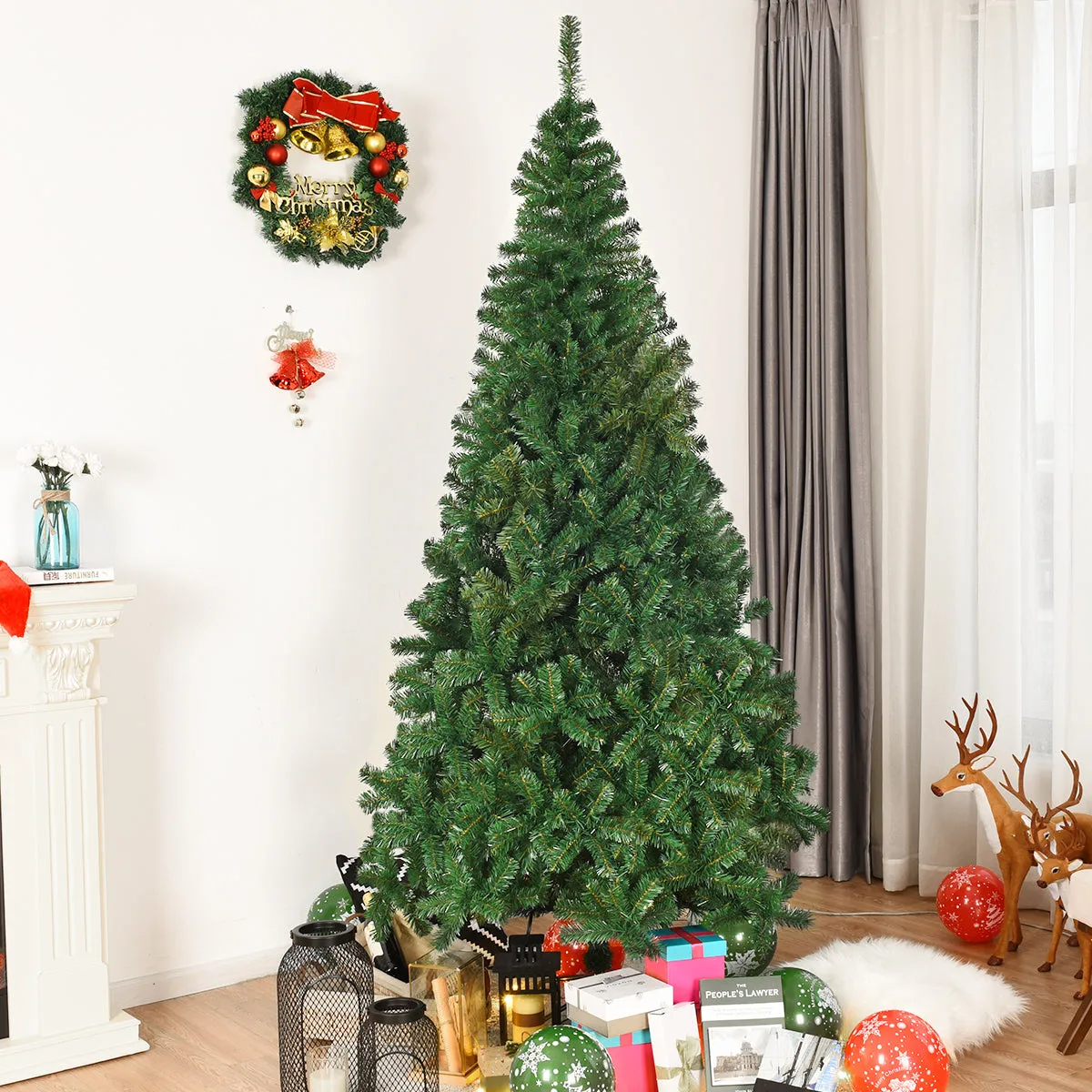 Costway 8Ft Artificial PVC Patio Indoor Outdoor Christmas Tree with Stand Holiday Season, Green - Walmart.com