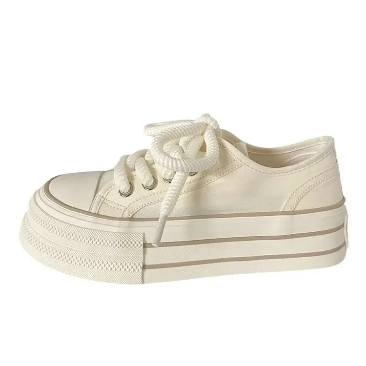 Cream thick soled canvas shoes for women, thin design for spring and summer, new Instagram trend, niche white shoes