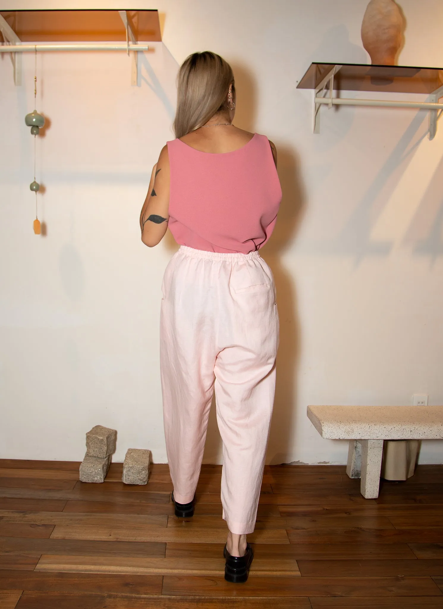 Ease Tapered Linen Pocket Pant (Unisex) in Light Pink