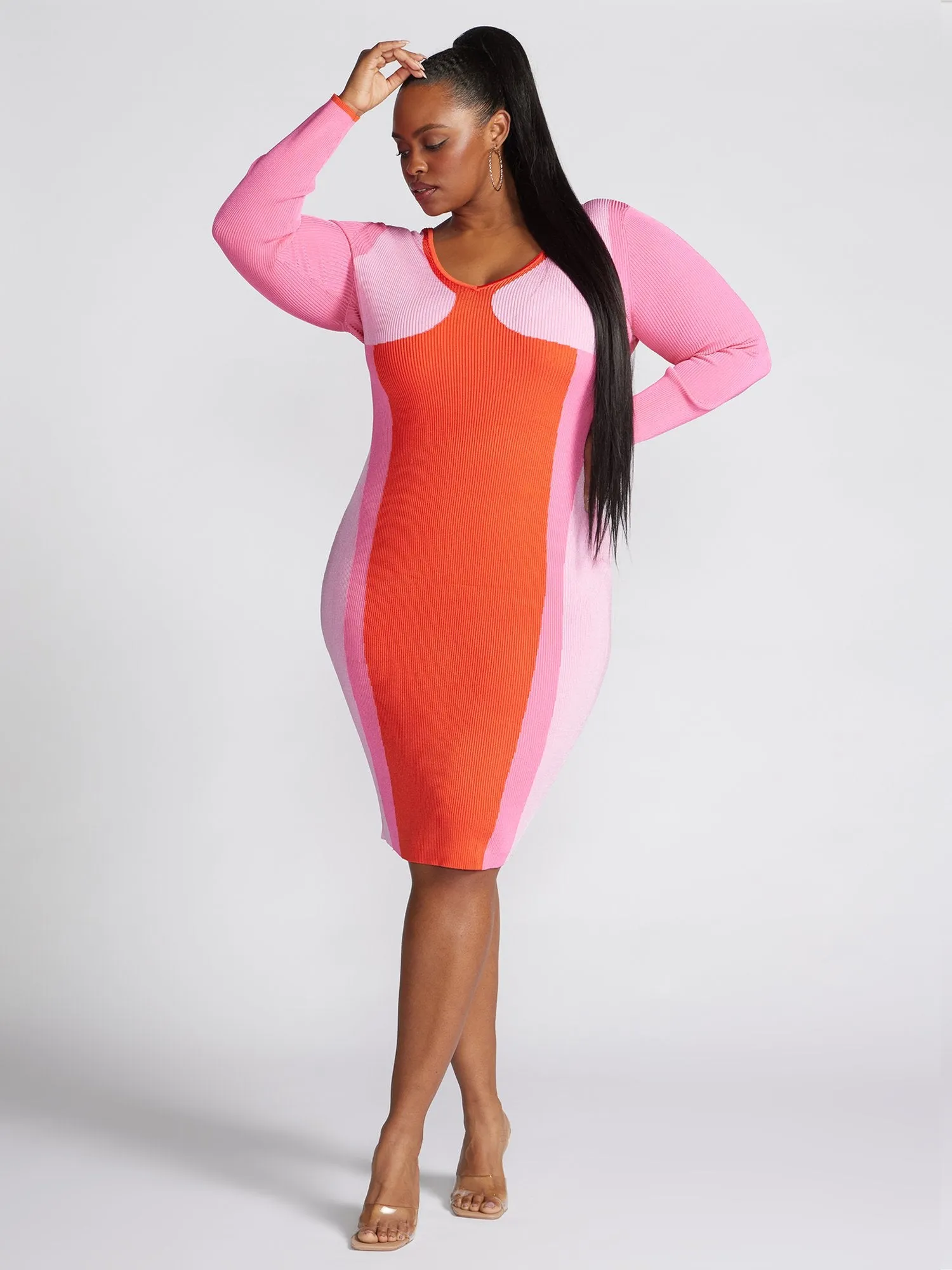 Emmesha Colorblock Ribbed Knit Sweater Dress