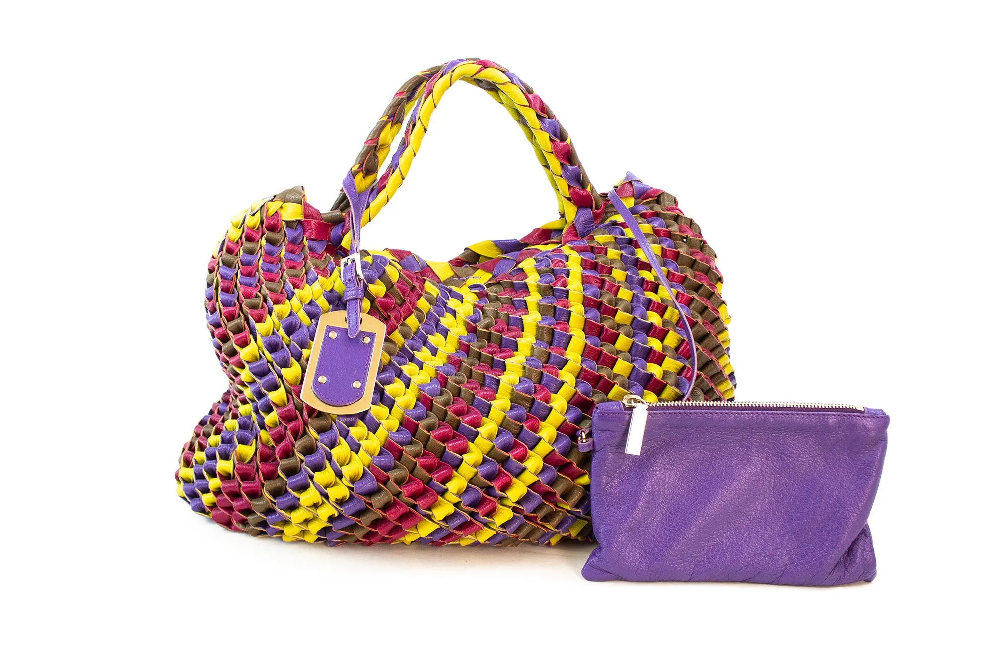 ETRO MULTICOLOR LEATHER WOVEN TOTE (PREOWNED)