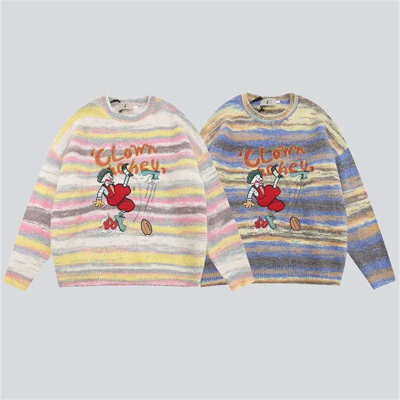 Funny Cartoon Clown Multicolor Stripe Sweater