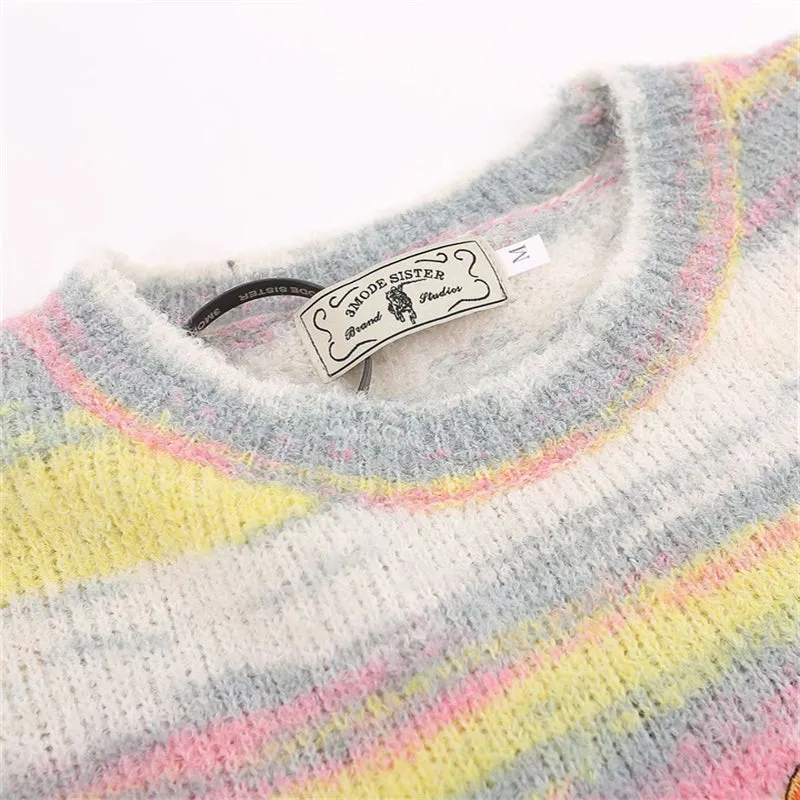 Funny Cartoon Clown Multicolor Stripe Sweater