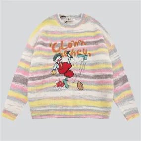 Funny Cartoon Clown Multicolor Stripe Sweater