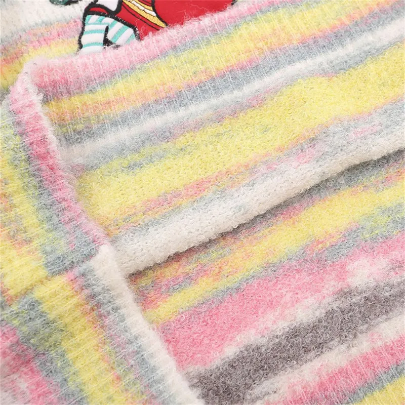 Funny Cartoon Clown Multicolor Stripe Sweater