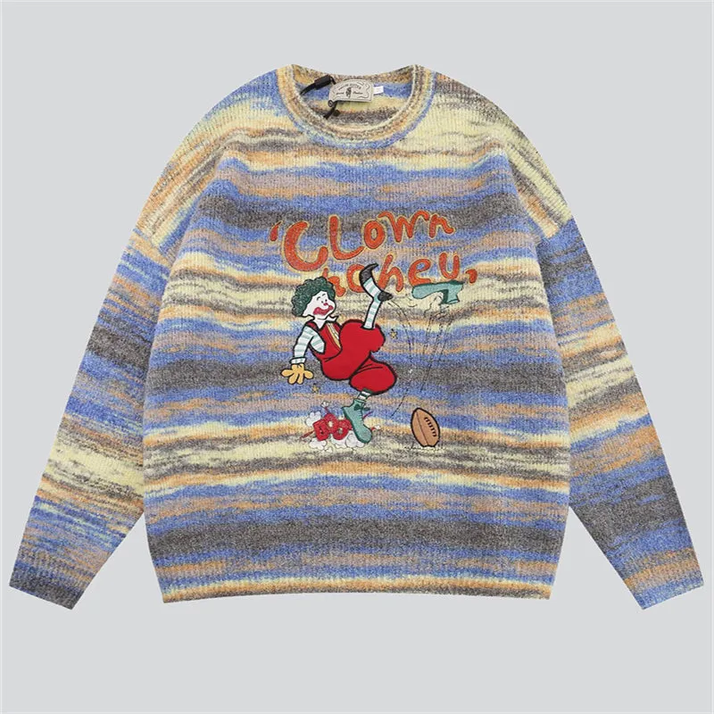 Funny Cartoon Clown Multicolor Stripe Sweater