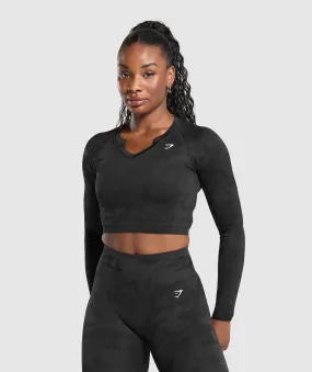 Gymshark Adapt Camo Long Sleeve Crop Top - Black/Asphalt Grey