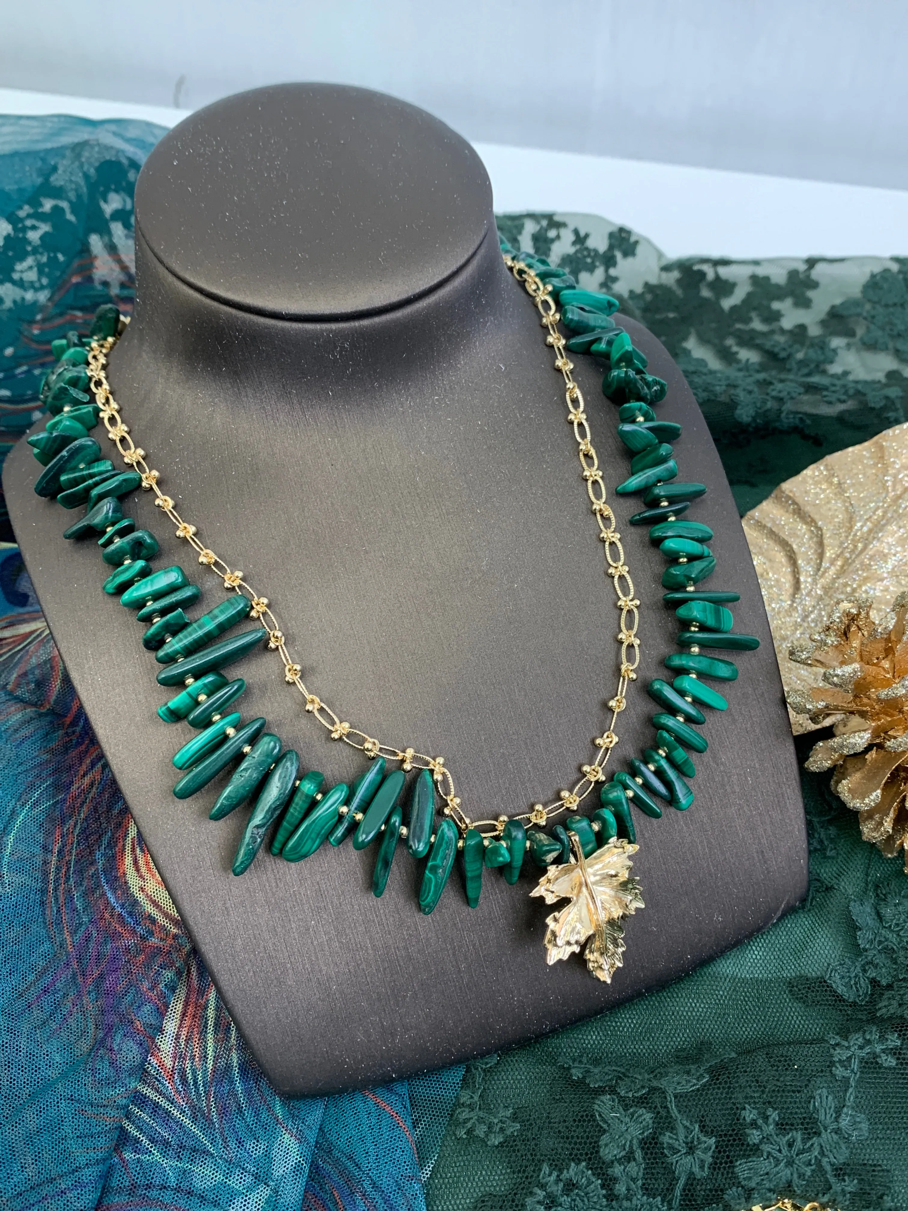 Hawaiian Chips Malachite With Chain Stylish Necklace HN028