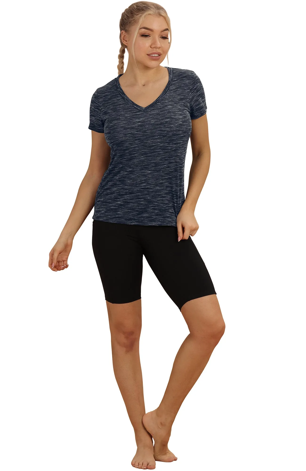 icyzone Workout Shirts for Women - Yoga Tops Activewear Gym Shirts Running Fitness V-Neck T-Shirts