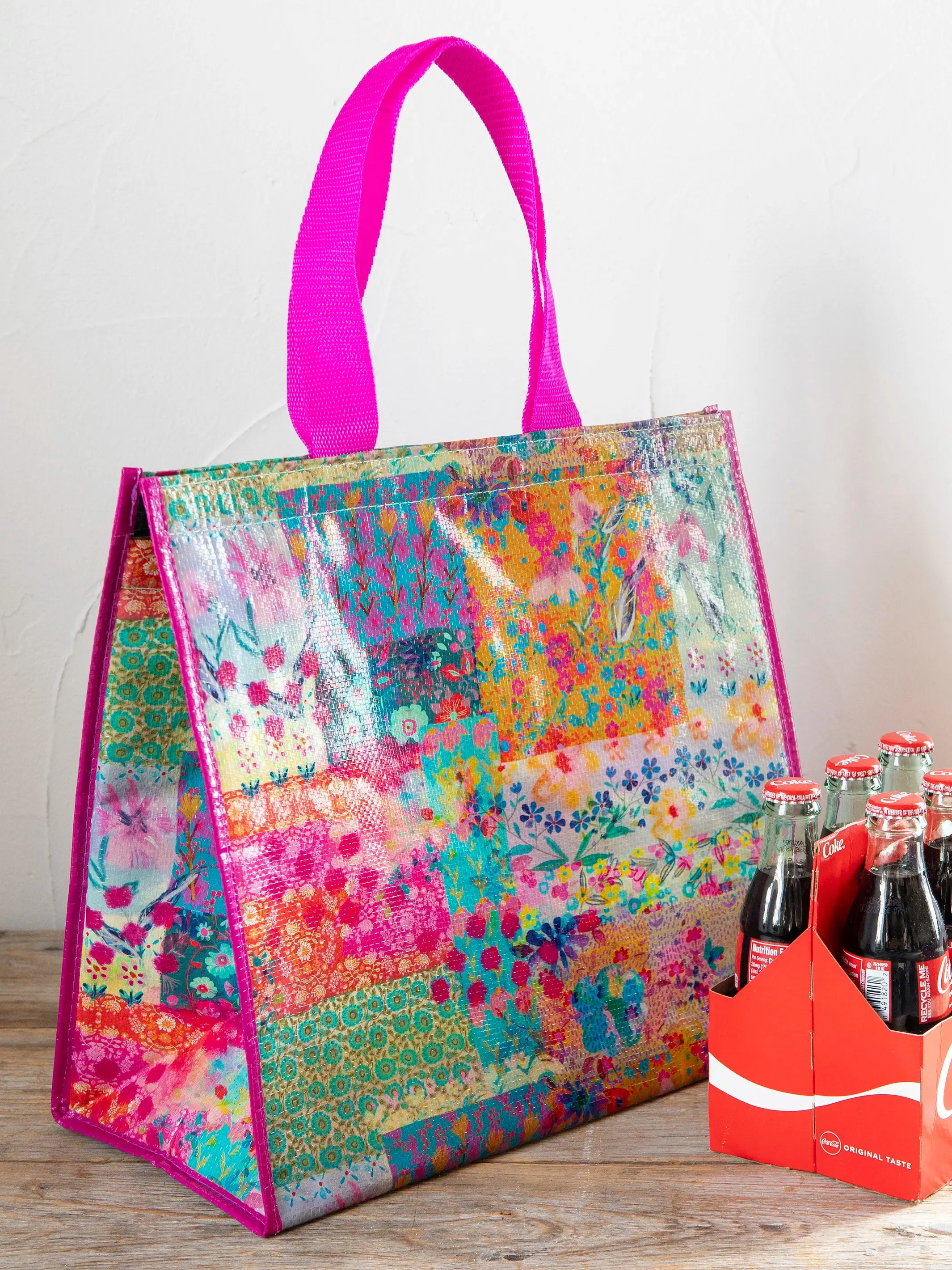 Insulated Cooler Tote - Pink Watercolor Patchwork