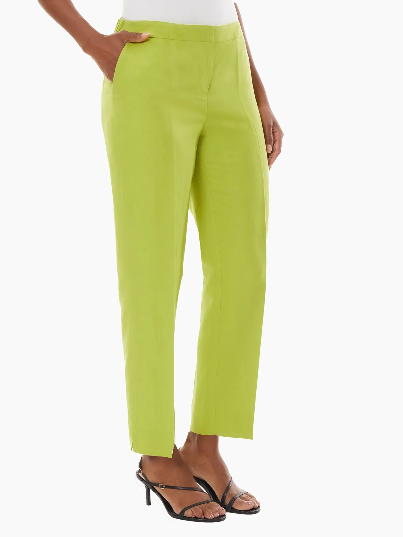 Linen Elastic Back Straight Leg Ankle Pants