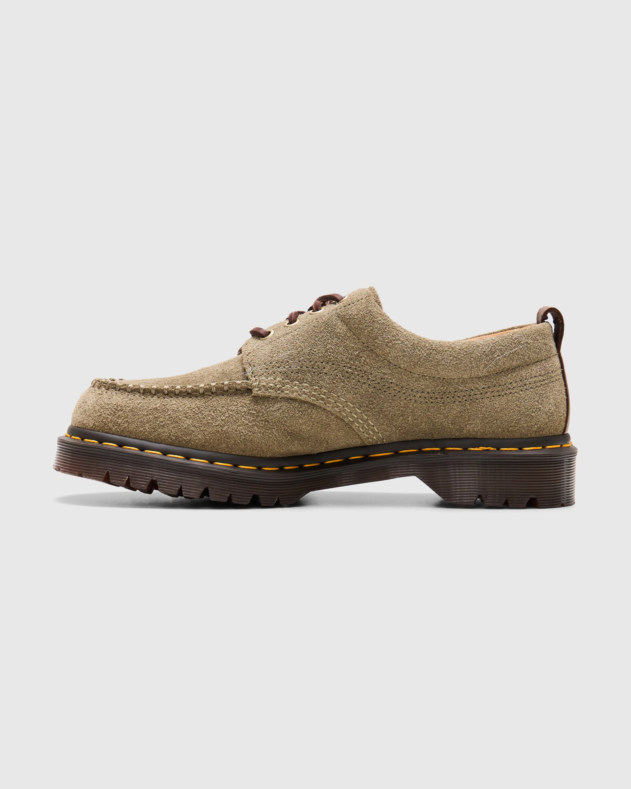 Lowell Suede Moc Toe Shoes in Olive/Dark Brown