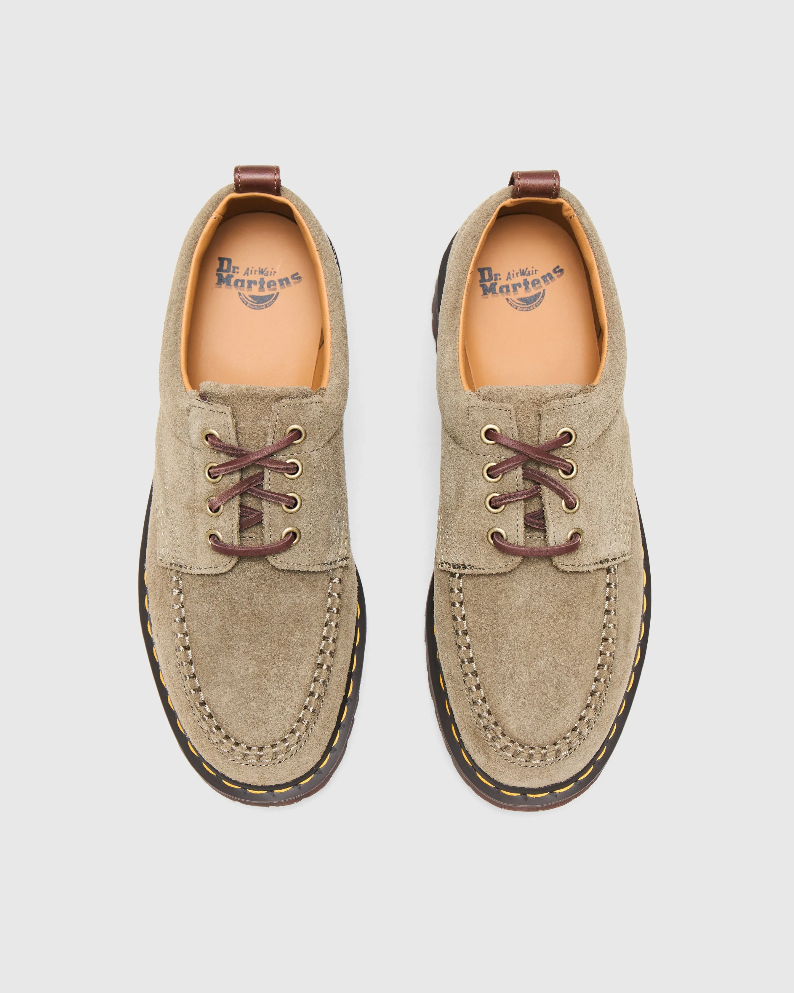 Lowell Suede Moc Toe Shoes in Olive/Dark Brown