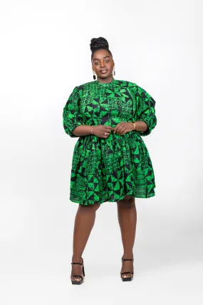 Morayo Ankara Short Mini Dress | Green African Print