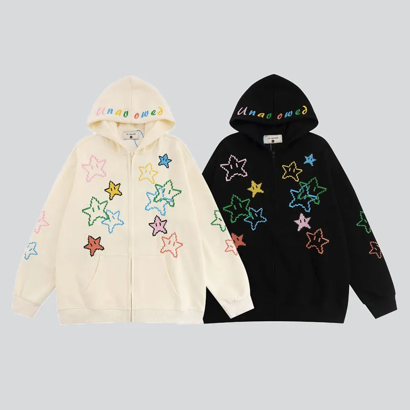 Multicolor Stars Embroidery Hoodie