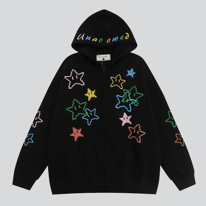 Multicolor Stars Embroidery Hoodie