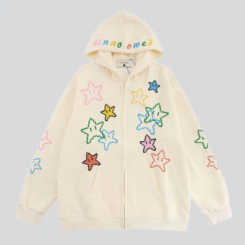 Multicolor Stars Embroidery Hoodie