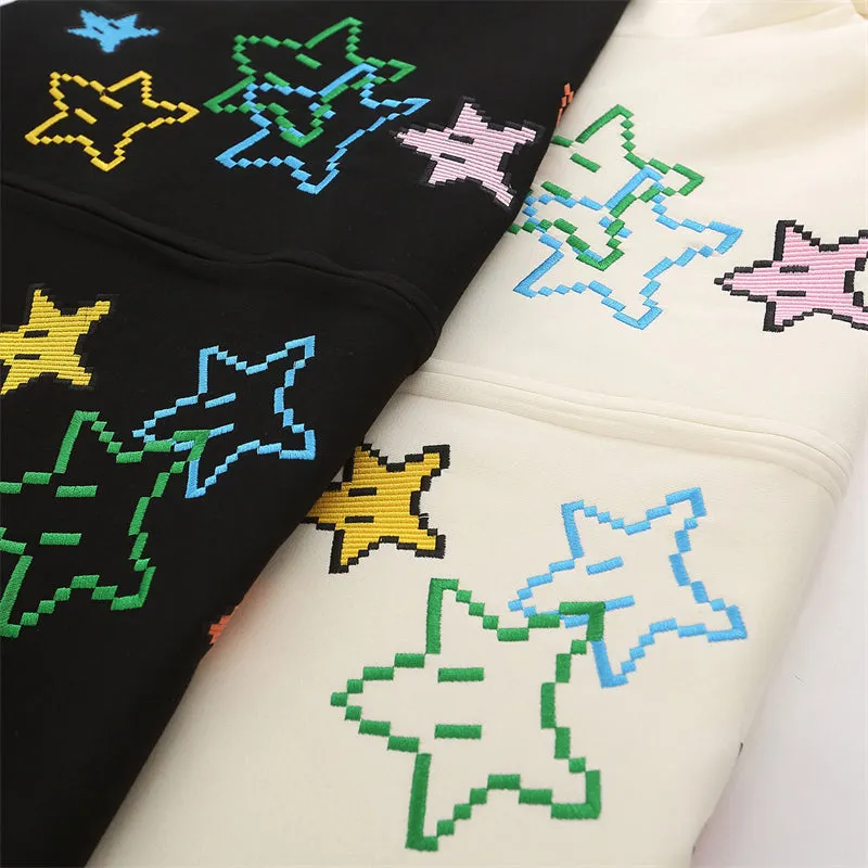 Multicolor Stars Embroidery Hoodie