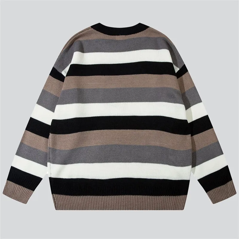 Multicolor Stripe Letter Embroidery Sweater