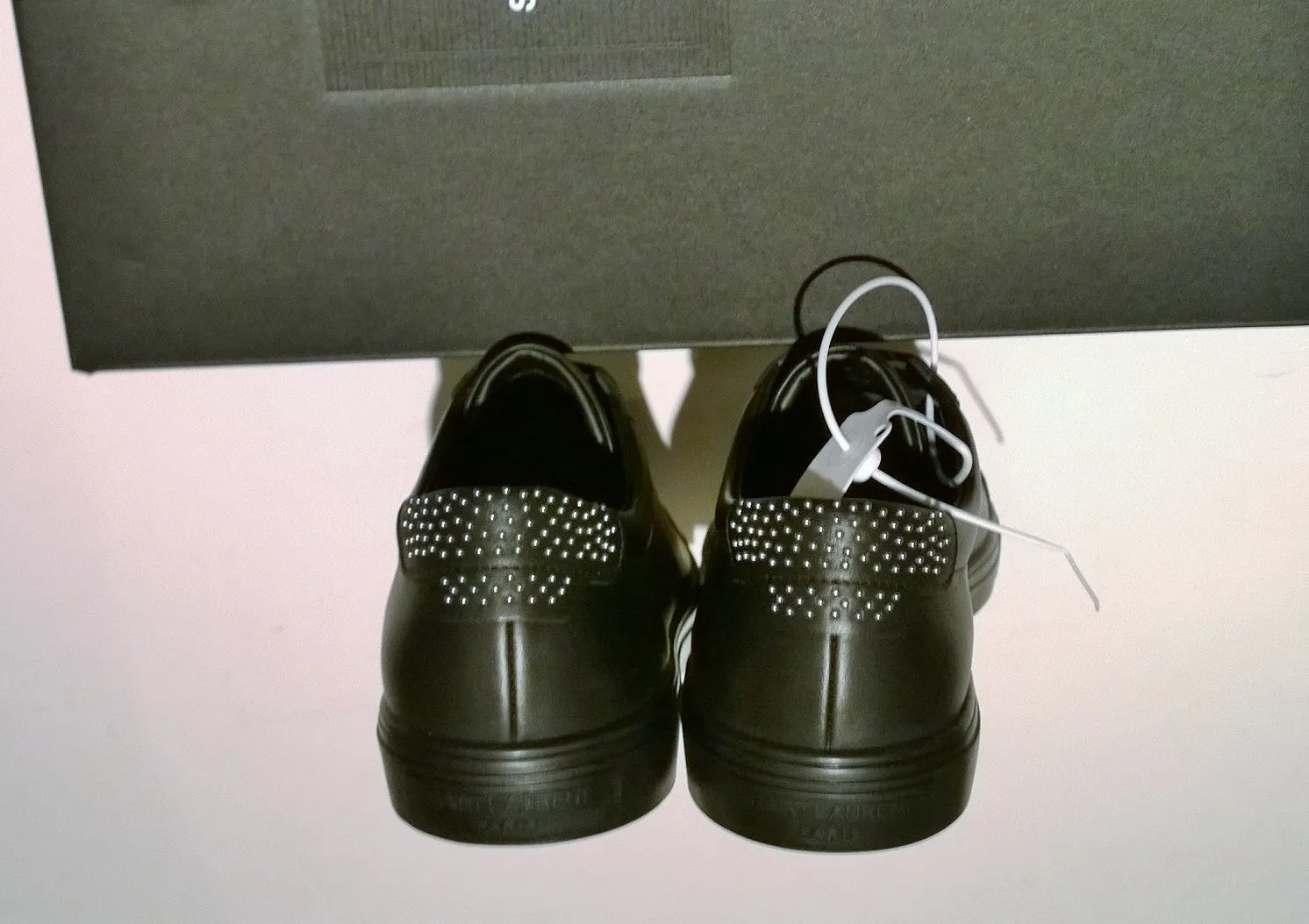 Saint Laurent Andy Black Leather Sneakers with Silver Studs Heel Detail