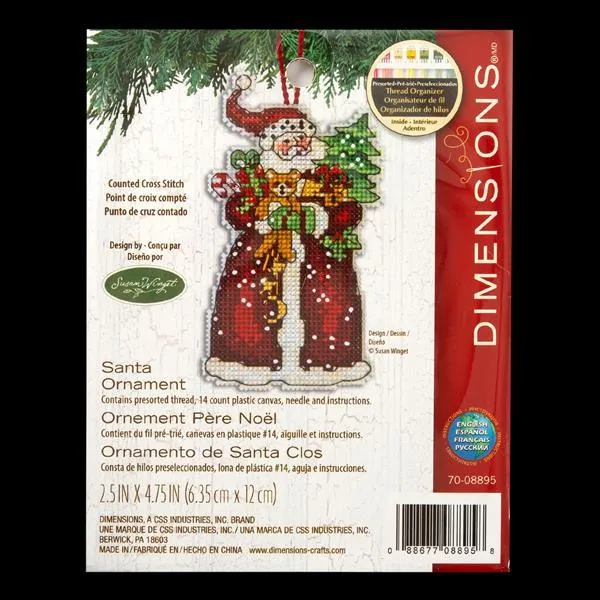 SANTA ORNAMENT, Counted Cross Stitch Kit, 14 count plastic canvas, size 2,5" x 4,75", DIMENSION (70-08895)