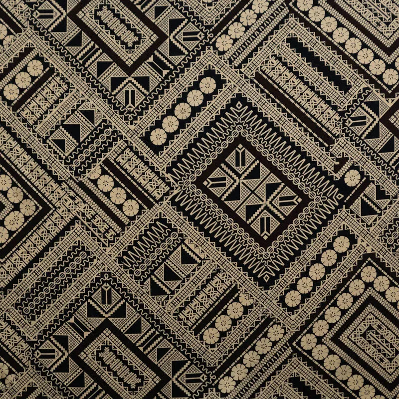 Traditional Polynesian Geometric design Fabric | Cotton Light Barkcloth