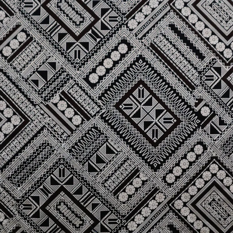 Traditional Polynesian Geometric design Fabric | Cotton Light Barkcloth