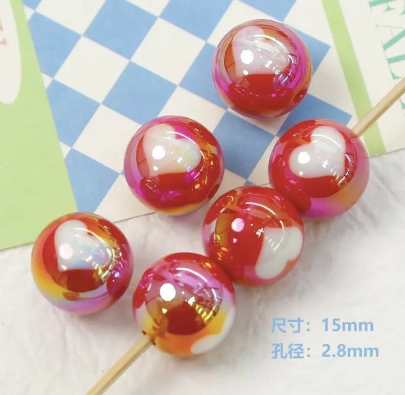 Wholesale 10 pcs/pack 16mm Plated Cream Multicolor Love Round Beads