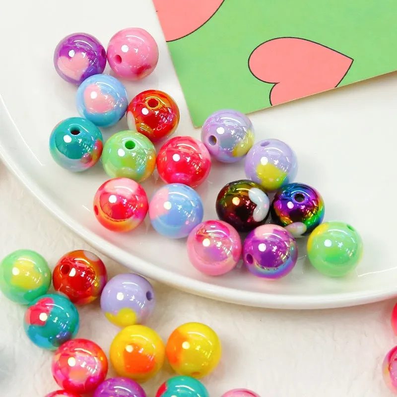 Wholesale 10 pcs/pack 16mm Plated Cream Multicolor Love Round Beads