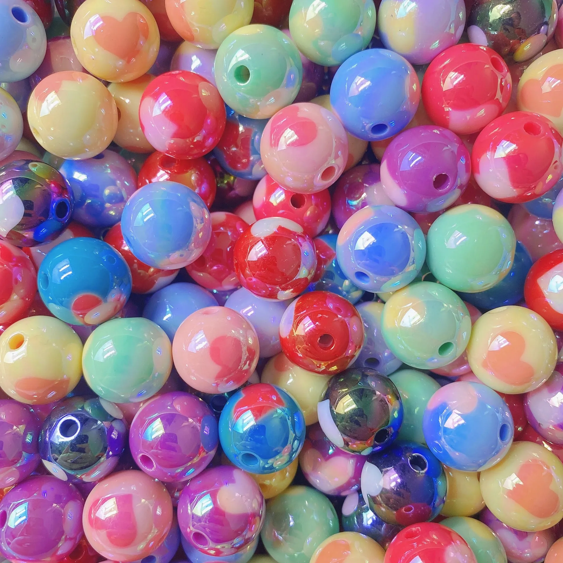 Wholesale 10 pcs/pack 16mm Plated Cream Multicolor Love Round Beads