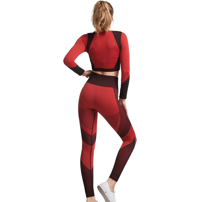 Womens Tracksuit Red Seamless Leggings Yoga Set Sport Outfit for Women