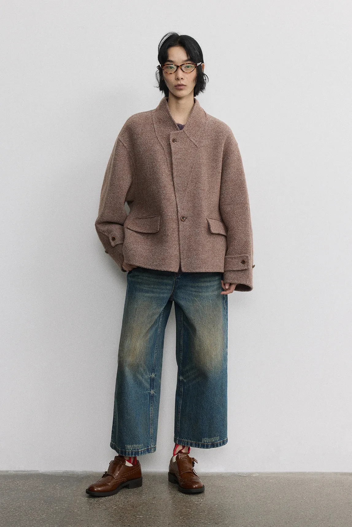 Wool riched deconstructed patchwork wool jacket | 2 color